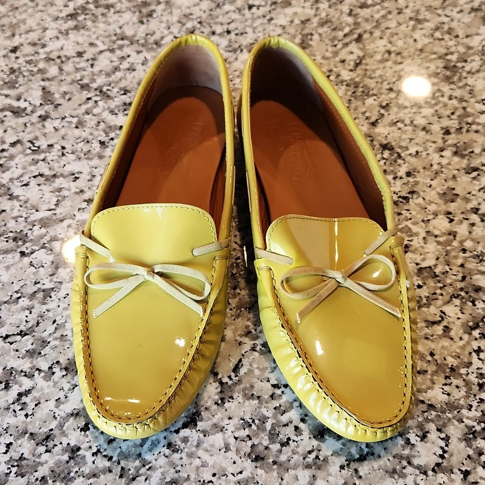 Salvatore Ferragamo Yellow Patent Leather Bow Loafers - Picture 1 of 10